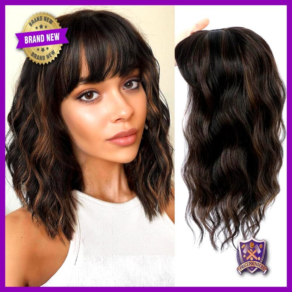 Synthetic Hair Topper with Bangs 14 Inch Clip-In Volume for Thinning Hair